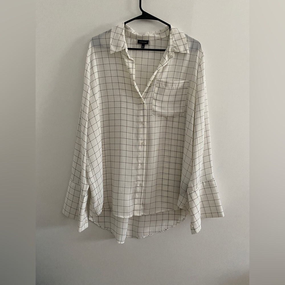 White and black grid button up shirt